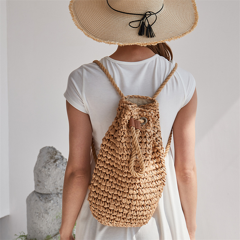 Women'S Raffia Bags - Sacs à dos en paille décontractés