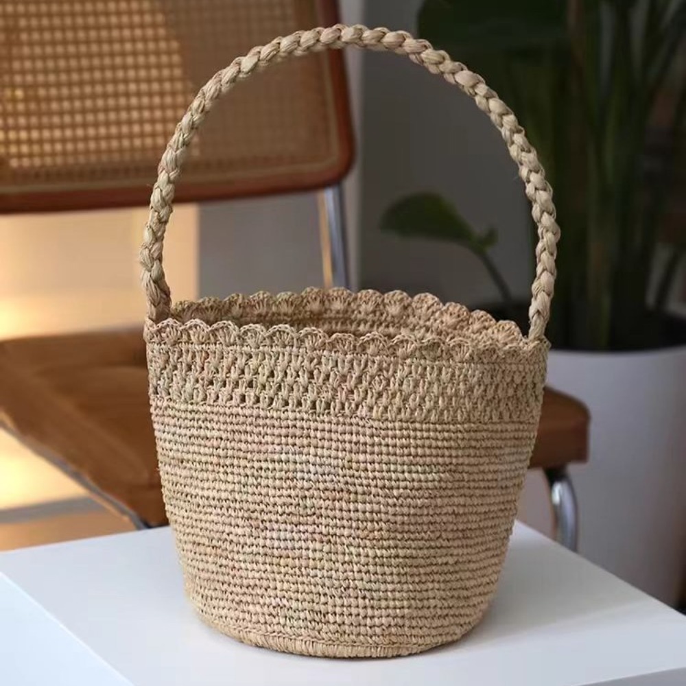Women'S Raffia Bags - Sac seau en paille au Crochet