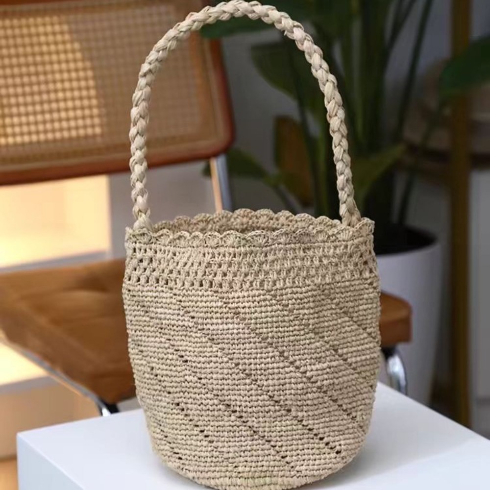 Sac seau en paille au Crochet  - Women'S Raffia Bags avis et prix